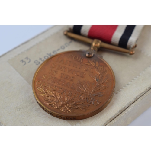 213 - Boxed Stoke-on-Trent Police medal and ribbon 'For Faithful Service in the Special Constabulary', awa... 