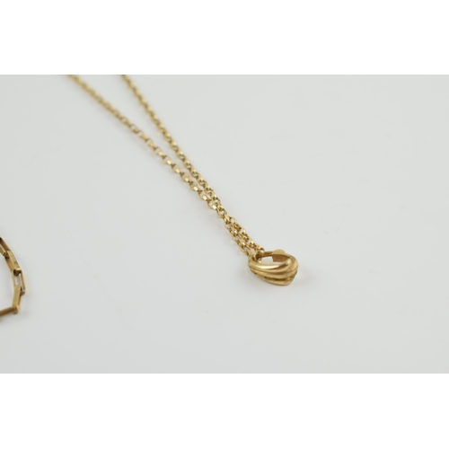 218 - A pair of 9ct gold chains, of differing styles, longest 63cm long, combined weight 7.2 grams.