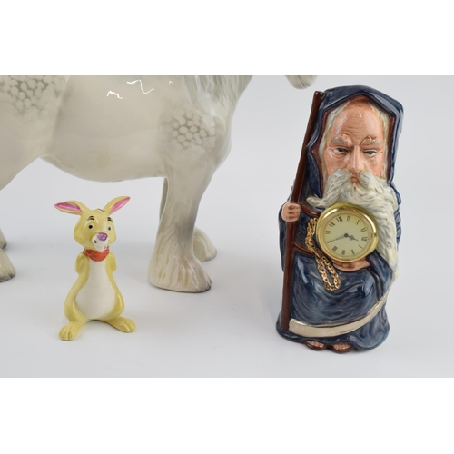 72 - Beswick grey 818 shire horse with a Beswick Disney rabbit and Royal Doulton Old Father Time Toby jug... 