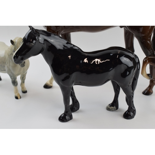 76 - Beswick to include large brown racehorse, Dales pony Maisie, Mare Facing Left and grey Shetland (4) ... 