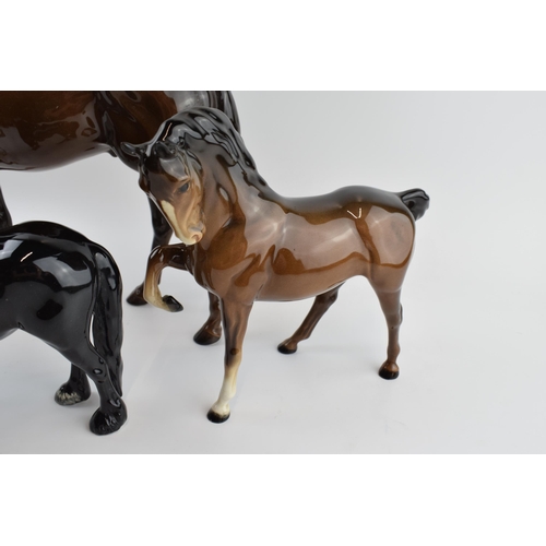 76 - Beswick to include large brown racehorse, Dales pony Maisie, Mare Facing Left and grey Shetland (4) ... 