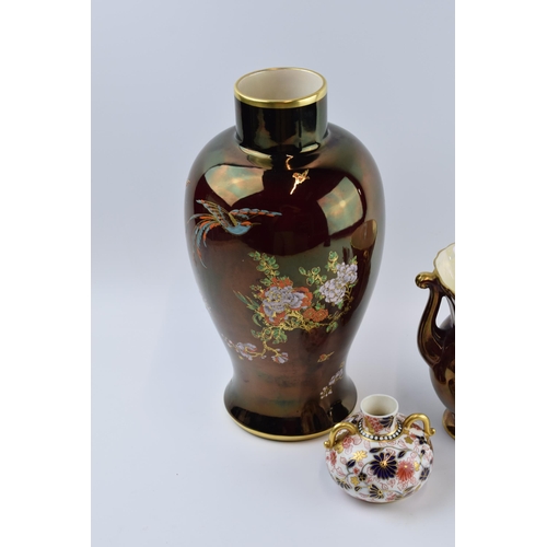 91 - Pottery to include Carlton Ware Rouge Royale large vase, 28cm tall, a similar smaller vase, a Coalpo... 