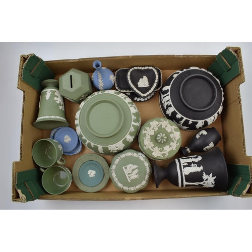 152 - Wedgwood Jasperware. A good collection of mixed Jasperware colours to include blue, black teal and s... 