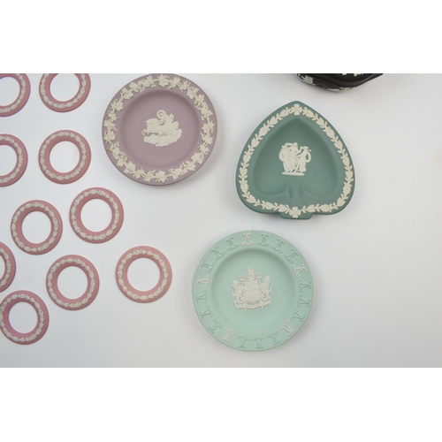 157 - Wedgwood Jasperware. A good selection of colours including mint green, teal, black, cobalt, and pink... 