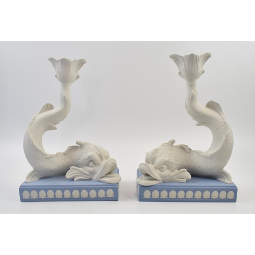 159 - Boxed Wedgwood Jasperware Dolphin Candlesticks 2000, limited edition number 059, with certificate.