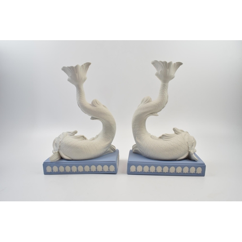 159 - Boxed Wedgwood Jasperware Dolphin Candlesticks 2000, limited edition number 059, with certificate.