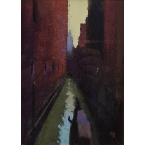 Gondola in a Dark Side. Canal Study of Venice. Robin Pickering May 2005. In original frame. 36cm x 43cm including frame.