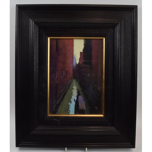 283 - Gondola in a Dark Side. Canal Study of Venice. Robin Pickering May 2005. In original frame. 36cm x 4... 