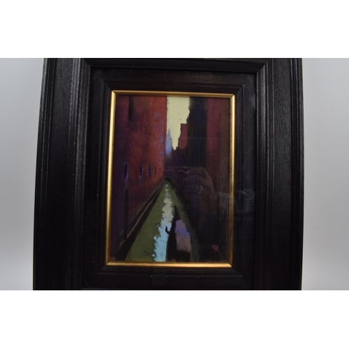 283 - Gondola in a Dark Side. Canal Study of Venice. Robin Pickering May 2005. In original frame. 36cm x 4... 