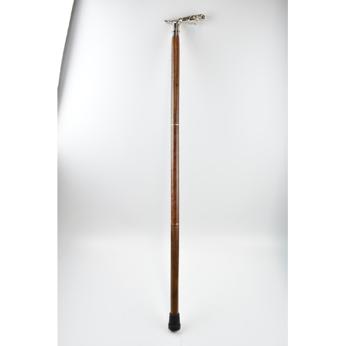 368 - Reproduction 3-piece gentleman's travelling walking stick with Jaguar style handle, 94cm tall.