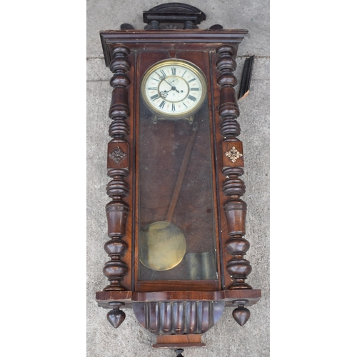 450 - Late 19th century Gustav Becker mahogany Vienna wall clock with weights and pendulum, 110cm long, re... 