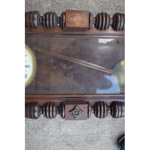 450 - Late 19th century Gustav Becker mahogany Vienna wall clock with weights and pendulum, 110cm long, re... 