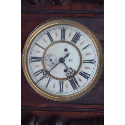 450 - Late 19th century Gustav Becker mahogany Vienna wall clock with weights and pendulum, 110cm long, re... 