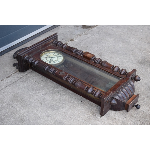 450 - Late 19th century Gustav Becker mahogany Vienna wall clock with weights and pendulum, 110cm long, re... 