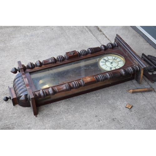 450 - Late 19th century Gustav Becker mahogany Vienna wall clock with weights and pendulum, 110cm long, re... 