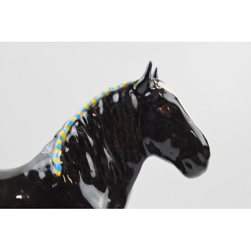 61F - Beswick 818 shire with custom overpainted decoration, with black body and blue / yellow ribbon (outs... 