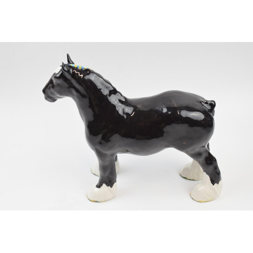 61F - Beswick 818 shire with custom overpainted decoration, with black body and blue / yellow ribbon (outs... 