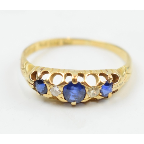 18ct gold ladies ring set with diamonds and sapphires, 2.8 grams, size Q.