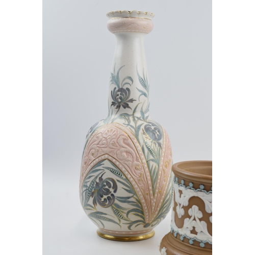 103A - A Doulton Lambeth Carrara vase with floral design by Eliza Simmance, a Doulton Burslem blush style p... 