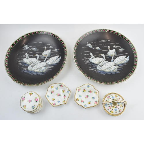 10 - Mintons pair of 25cm plates decorated with swans with smaller floral items (6).
