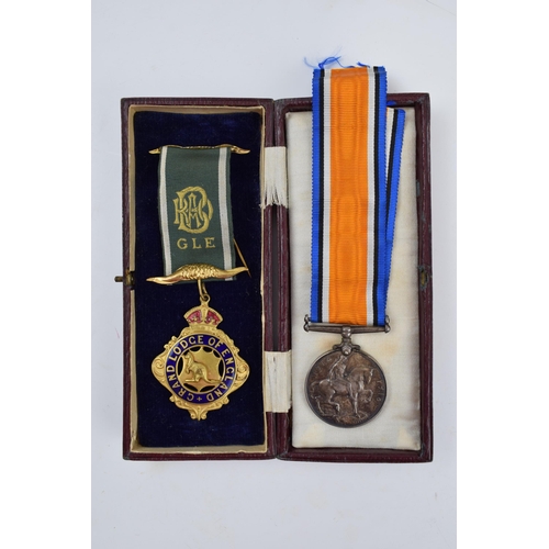 World War One silver 1914-1918 medal and a cased Grand Lodge of England ...