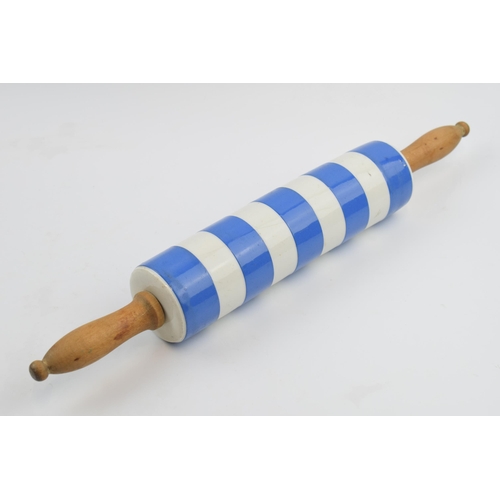 33 - T.G. Green Cornish Ware rolling pin with turned wooden handles, 45cm long.