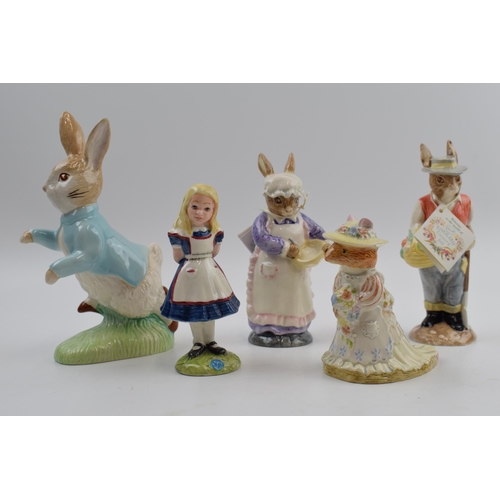 71 - Beswick to include Alice (af), large Peter Rabbit, Mrs Rabbit Cooking, Gardener Rabbit (chip to base... 