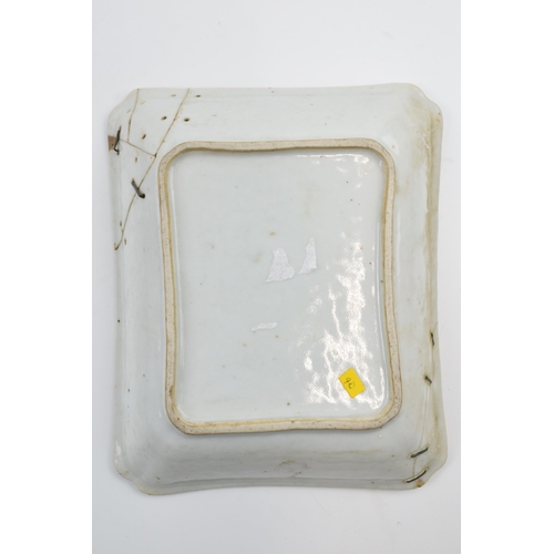 8 - A 19th century Cantonese Famille Rose enamelled rectangular dish (antique staple repairs) with a lat... 