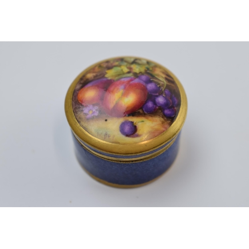 87 - Miniature Royal Worcester painted fruit scene ceramic pill box, 2781, signed 'W. Bee', 3cm diameter.