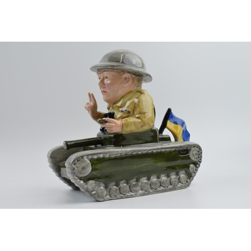 97 - Bairstow Manor Collectables pottery model of Churchill in a tank with Ukraine flag.