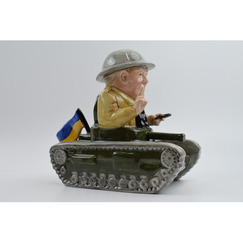 97 - Bairstow Manor Collectables pottery model of Churchill in a tank with Ukraine flag.