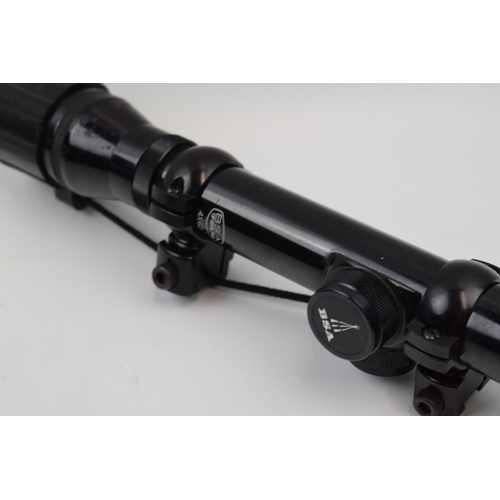 383 - BSA 4 x 40 scope and mounts, complete with lens covers and a cased pair of 10 x 25 compact Virgin Ba... 