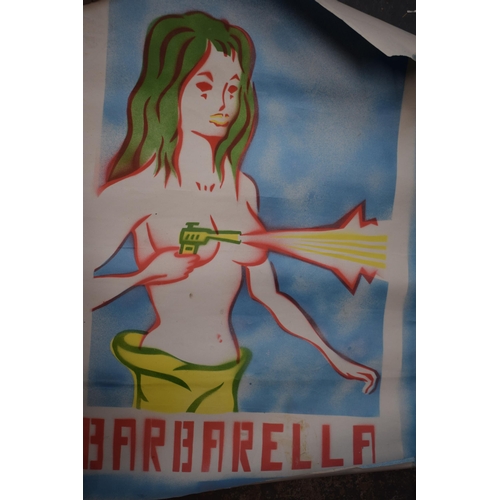 390 - Vintage Barbarella poster together with one other.