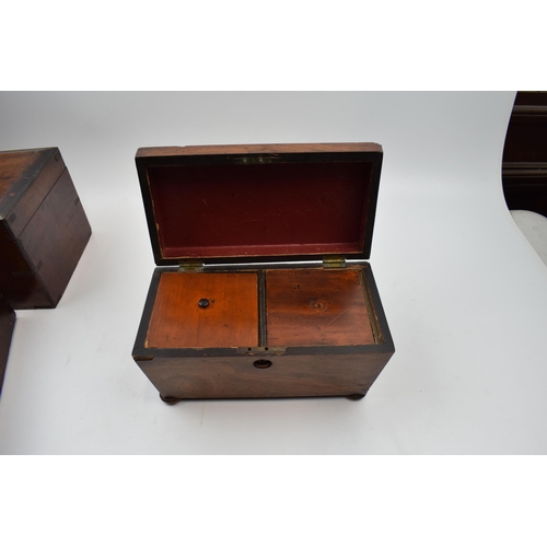 404 - A collection of three antique wooden items to include Georgian tea caddy and Victorian writing slope... 