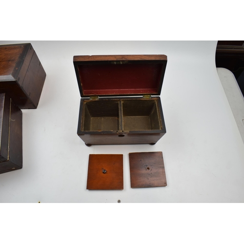 404 - A collection of three antique wooden items to include Georgian tea caddy and Victorian writing slope... 