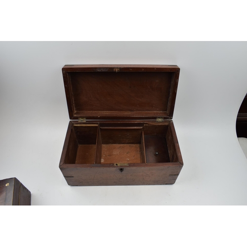 404 - A collection of three antique wooden items to include Georgian tea caddy and Victorian writing slope... 