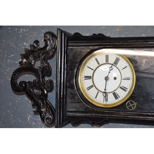 422 - Late 19th / early 20th century Vienna wall clock with wooden frame painted black with pendulum and w... 