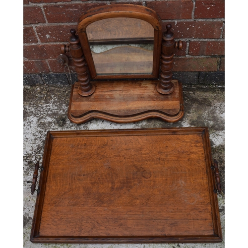 436 - Early 20th century swinging loo mirror together with a butlers tray, 70cm wide (2).