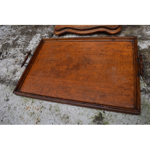 436 - Early 20th century swinging loo mirror together with a butlers tray, 70cm wide (2).