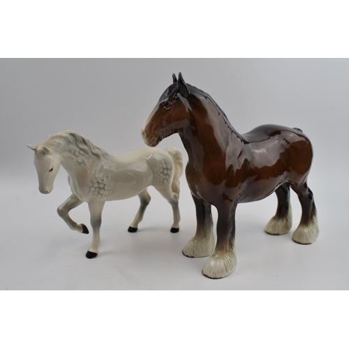 75 - Beswick 818 brown shire and a grey stocky jogging mare (2).