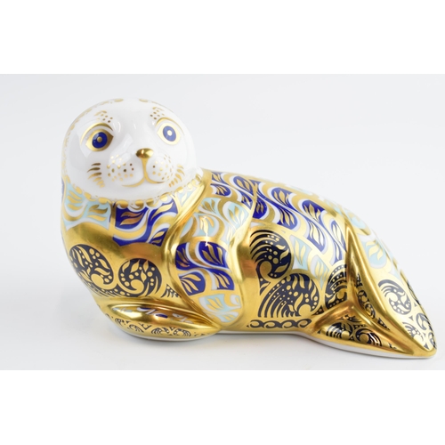 22A - Royal Crown Derby paperweight in the form of a Harbour Seal, first quality with gold stopper.