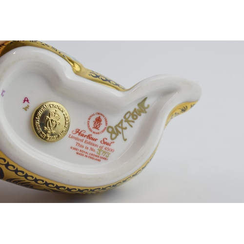 22A - Royal Crown Derby paperweight in the form of a Harbour Seal, first quality with gold stopper.