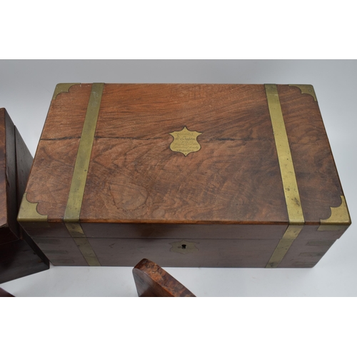 413 - Victorian brass bound writing slope with fitted interior (hinge af), together with an inlaid box and... 