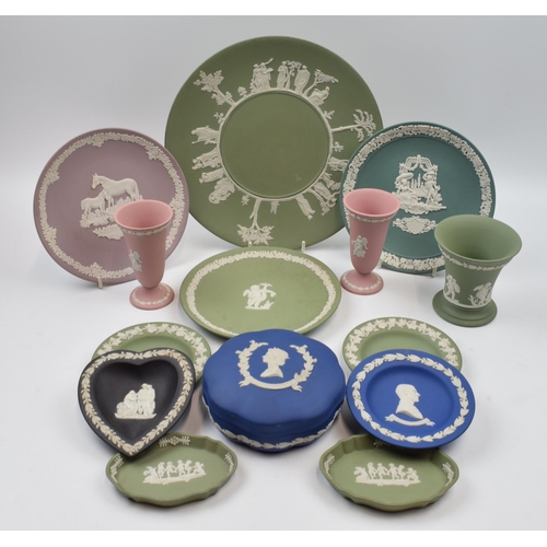 192F - Wedgwood Jasperware in varying colours to include pink, teal, lilac, black and others.