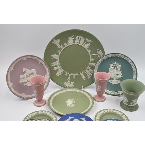 192F - Wedgwood Jasperware in varying colours to include pink, teal, lilac, black and others.