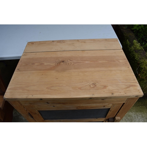 439 - Pine meat safe with vented metal panels, 68x48x90cm tall.