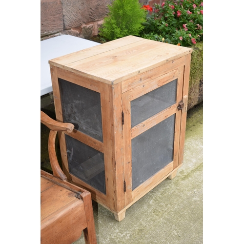 439 - Pine meat safe with vented metal panels, 68x48x90cm tall.