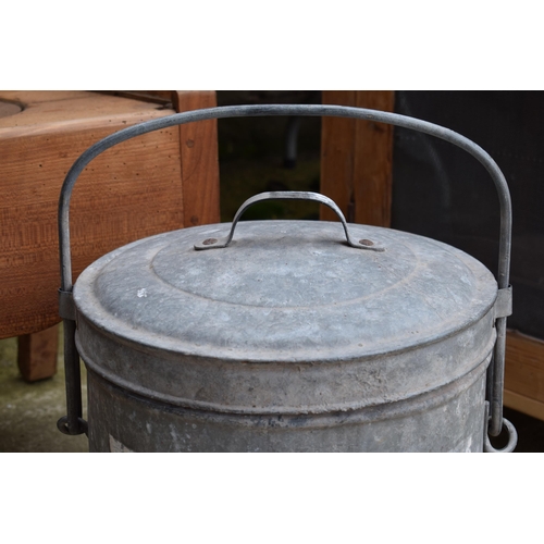 441 - Vintage galvanised ash bucket with number to front, 45cm tall.