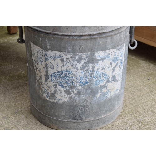 441 - Vintage galvanised ash bucket with number to front, 45cm tall.