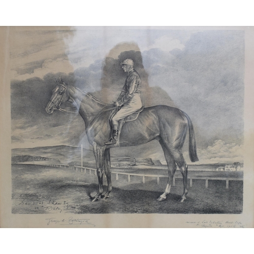 443 - 'David W Shaw on Risky' print 'Winner of Lord Eglington's Hunt Cup Royside 1906', 77x61cm inc frame.